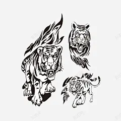 手绘三头火焰虎高清素材 三头老虎 动物 怒火 火焰 火焰虎 獠牙 老虎 食肉者 免抠png 设计图片 免费下载