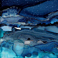 Midnight Metallic Marine -  Alcohol Ink Painting- Matted and Ready to Frame : This one of a kind painting is a 4 x 6, matted to an 5x7, and will arrive ready to frame. The paper used is Yupo Synthetic Paper which is 100% recyclable, waterproof and tree-fr