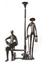 Bronze Working Women and Men sculpture by sculptor Plamen Dimitrov titled: 'Station (Waiting Travellers Contemporary statue)'