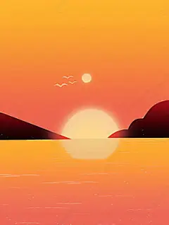 落日温馨自然插画