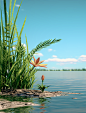 a screenshot of an image with a picture of a plant near an ocean, in the style of decorative backgrounds, indian scenes, 32k uhd, simple designs, realistic usage of light and color, eye-catching, pastoral scenes