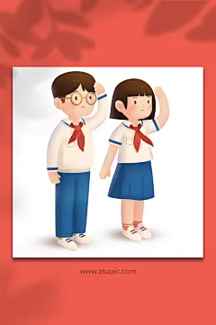 毕业季 开学季小学生开学季插画 国庆节原创插画升国旗-众图网