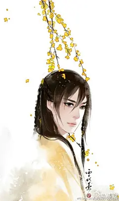 #古风插画# 古风水墨画师#雪代薰#，笔下无数妖孽美男，代表作品《谜神隐》封面,。