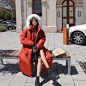 韩版过膝长款棉衣外套2019冬季新款女装复古慵懒风大毛领棉服
款号：JX19DMF463
颜色；红色、蓝色
尺码：S、M、L、XL