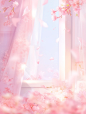 a flower with pink petals in the background, in the style of soft and dreamy atmosphere, windows vista, romantic illustrations, fairycore, cherry blossoms, 32k uhd, flowing draperies