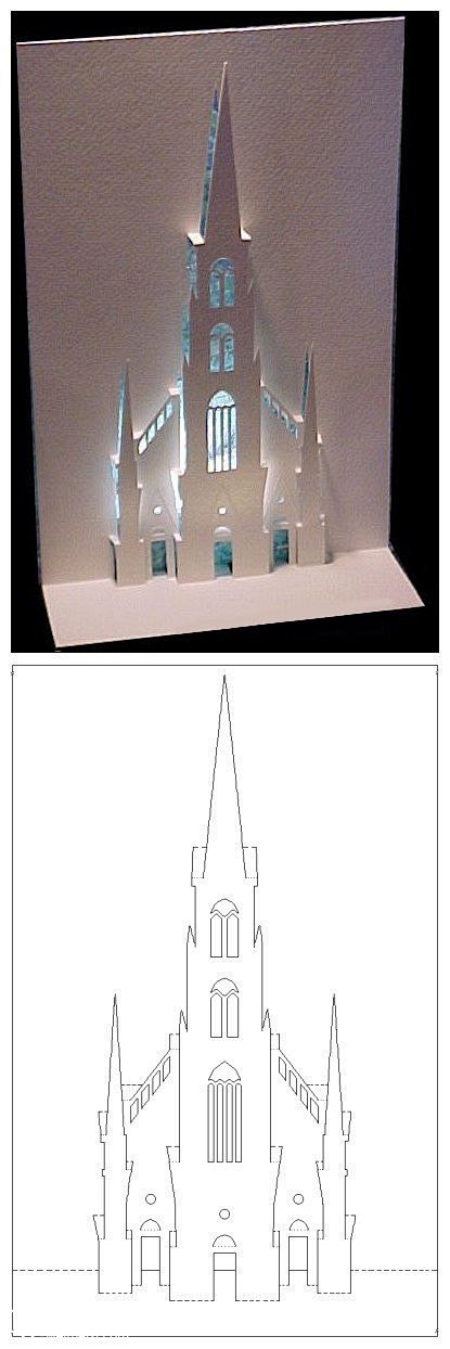 欧式教堂剪纸立体剪影手工教程