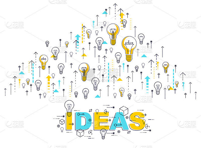 Light bulbs ideas concept, lightbulb lamps composi