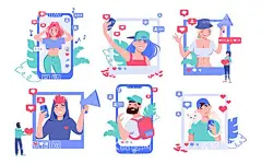 采摘与商务人物  - 源文件下载【酷图网】人物,扁平化,插画,美女,直播,自拍,eps,ai,矢量,高清图片,素材,