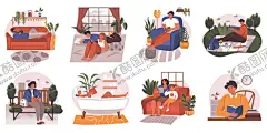 休闲娱乐放松读书插画 【酷图网】休闲娱乐,放松读书插画,扁平风插画,卡通插画,卡通人物插画,扁平风人物,人物插画,矢量人物,矢量元素,元素设计