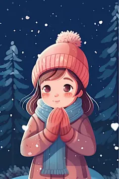 AI数字艺术卡通原创女孩大寒插画
