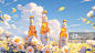 【AI数字艺术】花丛中的啤酒插画图片素材
