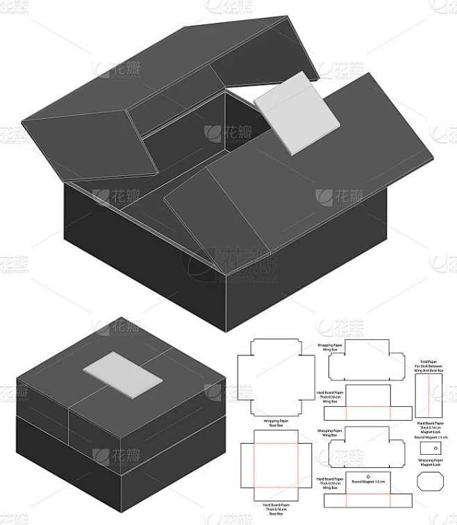 包装盒模切模板设计。三维模型素材-花瓣网