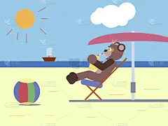 褐色,海滩,卡通,儿童,季节,可爱的,性格,早晨,自然,分享