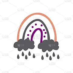 抽象彩虹与云和雨手绘波西米亚风格。2022年热门的颜色。涂鸦。卡片，海报，图标，设计装饰元素。