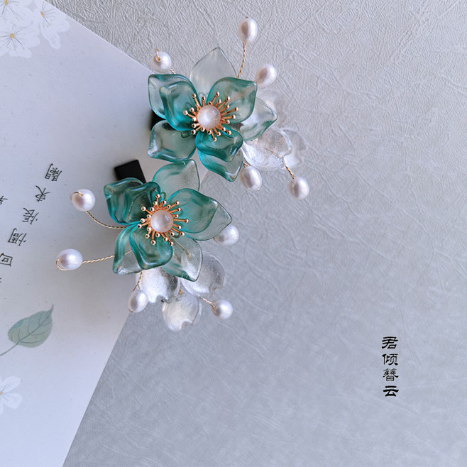碧桃发夹可爱边夹小花清新汉服簪子头饰对夹...