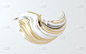 白色和金色的动态抽象扭曲形状。3d渲染vawe，螺旋。计算机生成几何图