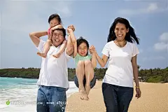 海边度假的幸福一家人家庭摄影背景桌面壁纸图片素材