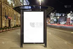公共汽车站,布告栏,空白的,留白,边框,水平画幅,夜晚,无人,市区路