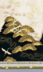 Imperial Collection 10 - Cranes - Honey/Gold - 24" x 44" PANEL: 