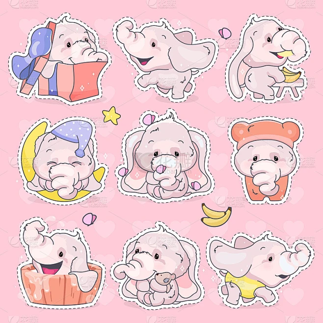 Cute elephants characters素材-花瓣网