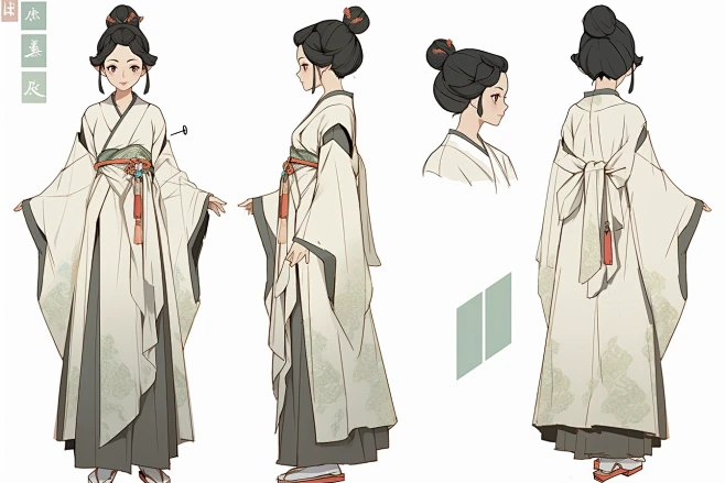 古风人物角色三视图素材 服装绘画设计国风插画设定图 游戏资源-淘宝网-花瓣网
