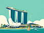 新加坡金沙酒店简约扁平插画城市旅游海报素材卡通手绘
