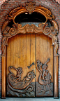 The mermaid and sailor motif in an Art Nouveau carved wood door, door, doors, wo...,  #art #C...