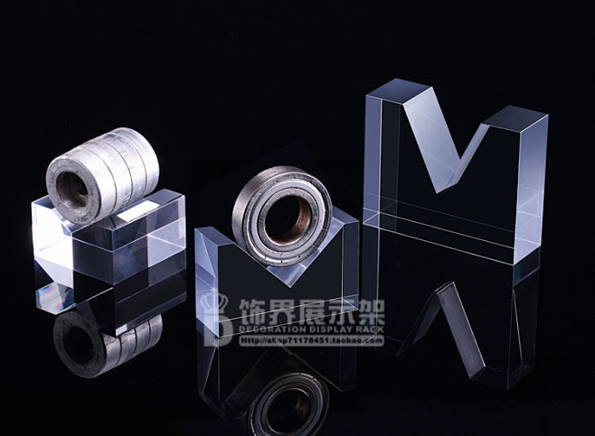 高透亮亚克力V槽底座 金属轴承展示座 圆...