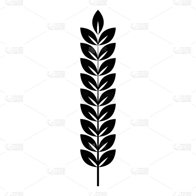 小麦小穗植株枝条图标黑色矢量插图平面风格图像素材-花瓣网