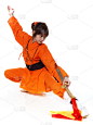武术,女孩,低的,瑜伽,橙子,传统服装,中国功夫,少林,太极,佛教