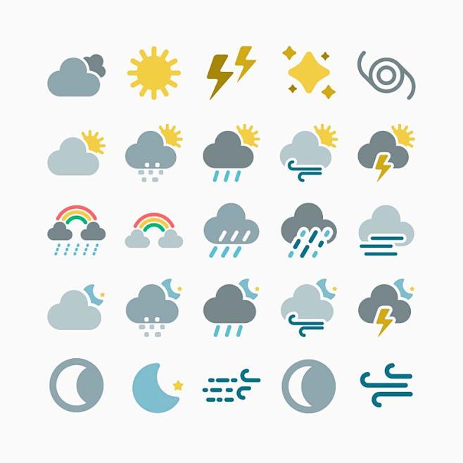 扁平化各种天气图标大全AI素材 #UI#