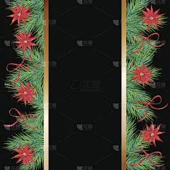 圣诞贺卡与冷杉树枝，鲜花和丝带与蝴蝶结
