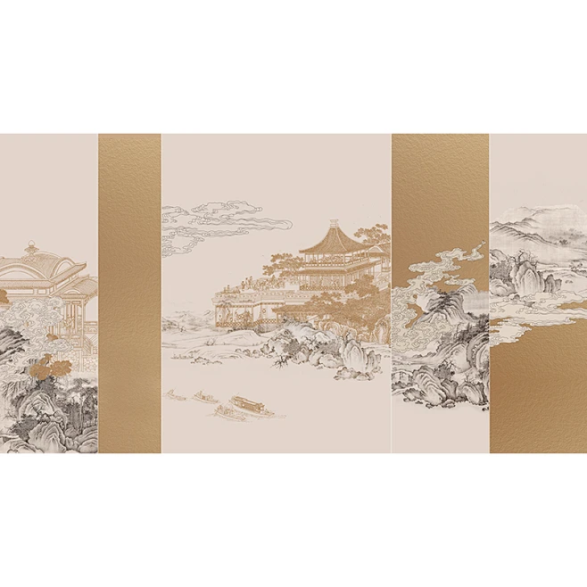 新中式古风楼阁墙纸酒店3d立体感浮雕背景墙壁纸饭店茶吧装修墙布-淘宝网-花瓣网