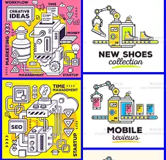 手绘创意智能制造业工厂机械臂操作插画人工智能流程矢量海报素材-淘宝网