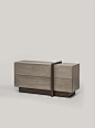 Shakedesign_Night systems_Break chest of drawers with four drawers in ash wood in T49 cenere, plinth and vertical band in ash wood in T46 tinta noce