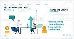 平面设计人员工作在办公室，网站或应用程序页面模板。金融服务，银行，战略规划，发展，业务解决方案，咨询
