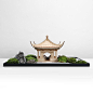 新中式中国风禅意古建筑模型木质永生苔藓盆景家居手工艺品摆件