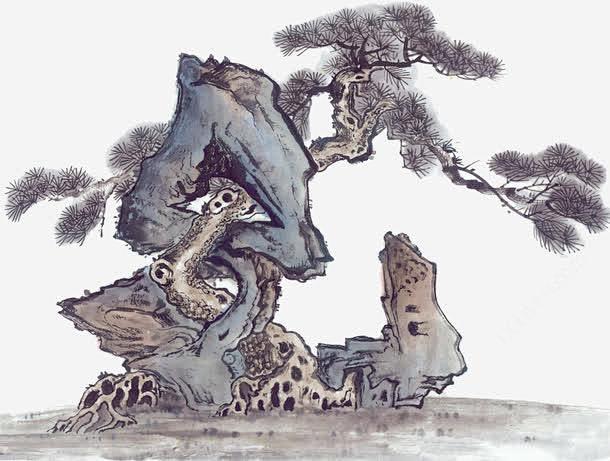 石头缝里的松树高清素材 国画 松树 树 ...