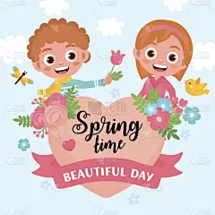 可爱的,春天,儿童,绘画插图,花束,贺卡,恶作剧,传统,请柬,信函