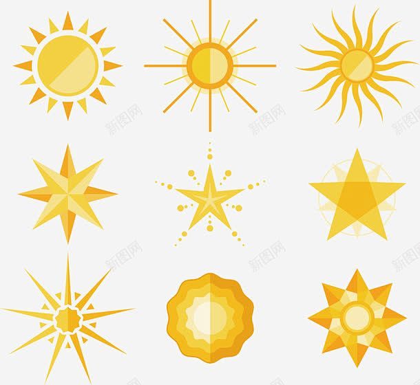 金色阳光太阳装饰设计阳光集合风格饰品黄色元素免抠png设计图片免费