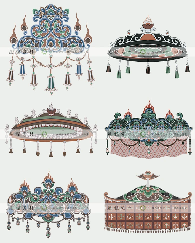 敦煌古典莫高窟飞天壁画中国风华盖图案花纹样设计AI矢量素材PNG-淘宝网-花瓣网