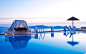 一般1680x1050游泳池希腊水晚上山景观躺椅反射