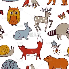 动物,狐狸,熊,森林,浣熊,四方连续纹样,可爱的,野生动物,海狸,壁纸