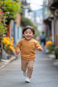 儿童节户外奔跑的小孩