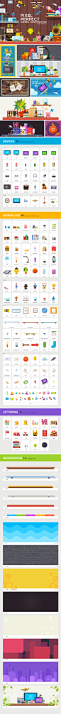 PIXEL PERFECT scene constructor - huge item set : Please check out my new huge and awesome flat vector item set for all occasions! Consists of different electronic and designer's stuff , backgrounds, arrows, pointers etc