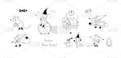 新年,老鼠,乐趣,鼠,贺卡,动画片,卡通,圣诞树,可爱的,十二生肖