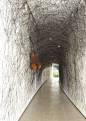 "State of Being" installation by Chiharu SHIOTA, Japan - double bass, violin, and black wool: 