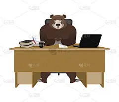 来自俄罗斯的商人。熊坐在办公室里。俄罗斯大老板在餐桌上。民族民间。兽的领袖。工作场所的主管。导演桌面