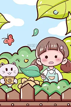 卡通线描儿童治愈文创插画春游