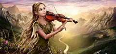 幻想,女孩,长发,小提琴,高山风景,唯美桌面壁纸